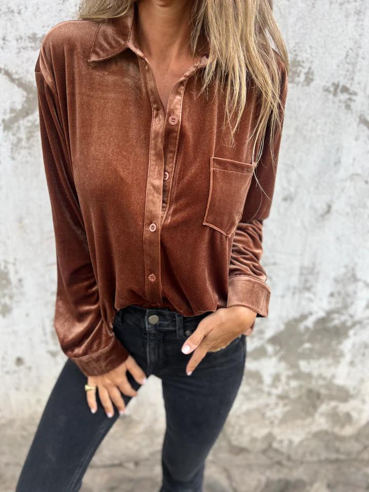 Satin top for women with elegant button placket Lune London