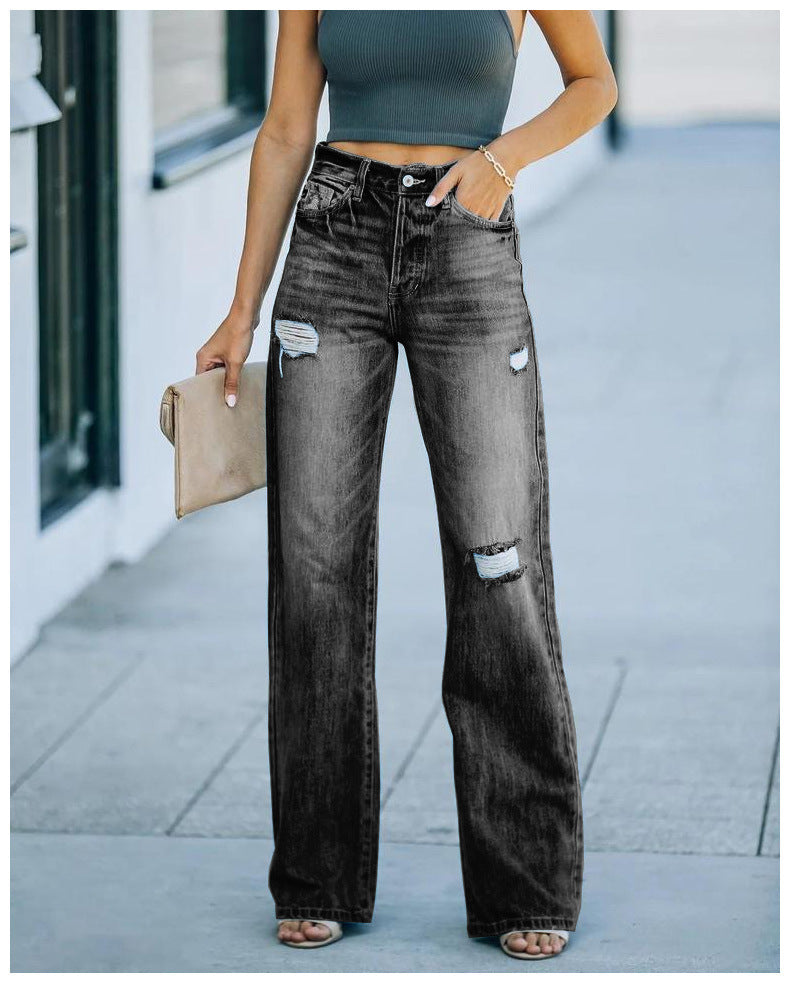 Wide leg women's jeans with ripped details Chic & Stil