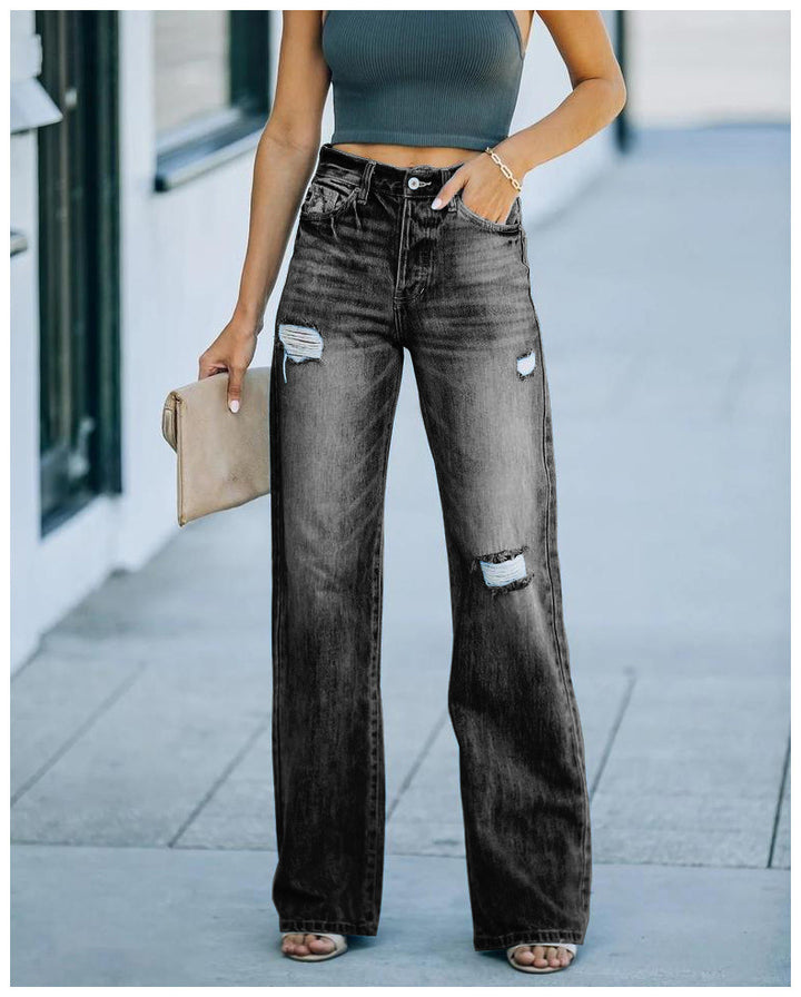 Wide leg women's jeans with ripped details Chic & Stil