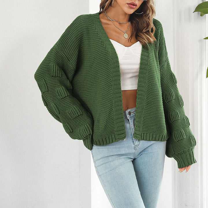Ladies chunky knit cardigan with wide sleeves and V-neck Lune London