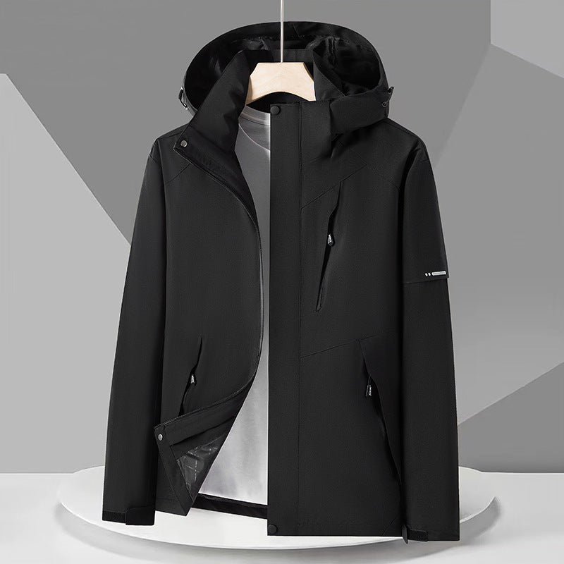 Men's technical softshell jacket with hood, windproof membrane, and chest zipper pocket Amarae