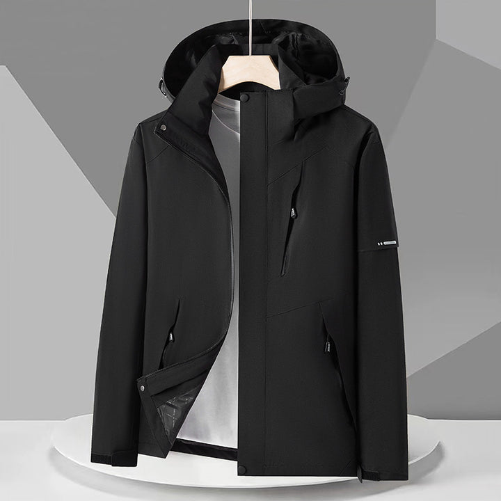 Men's technical softshell jacket with hood, windproof membrane, and chest zipper pocket Amarae