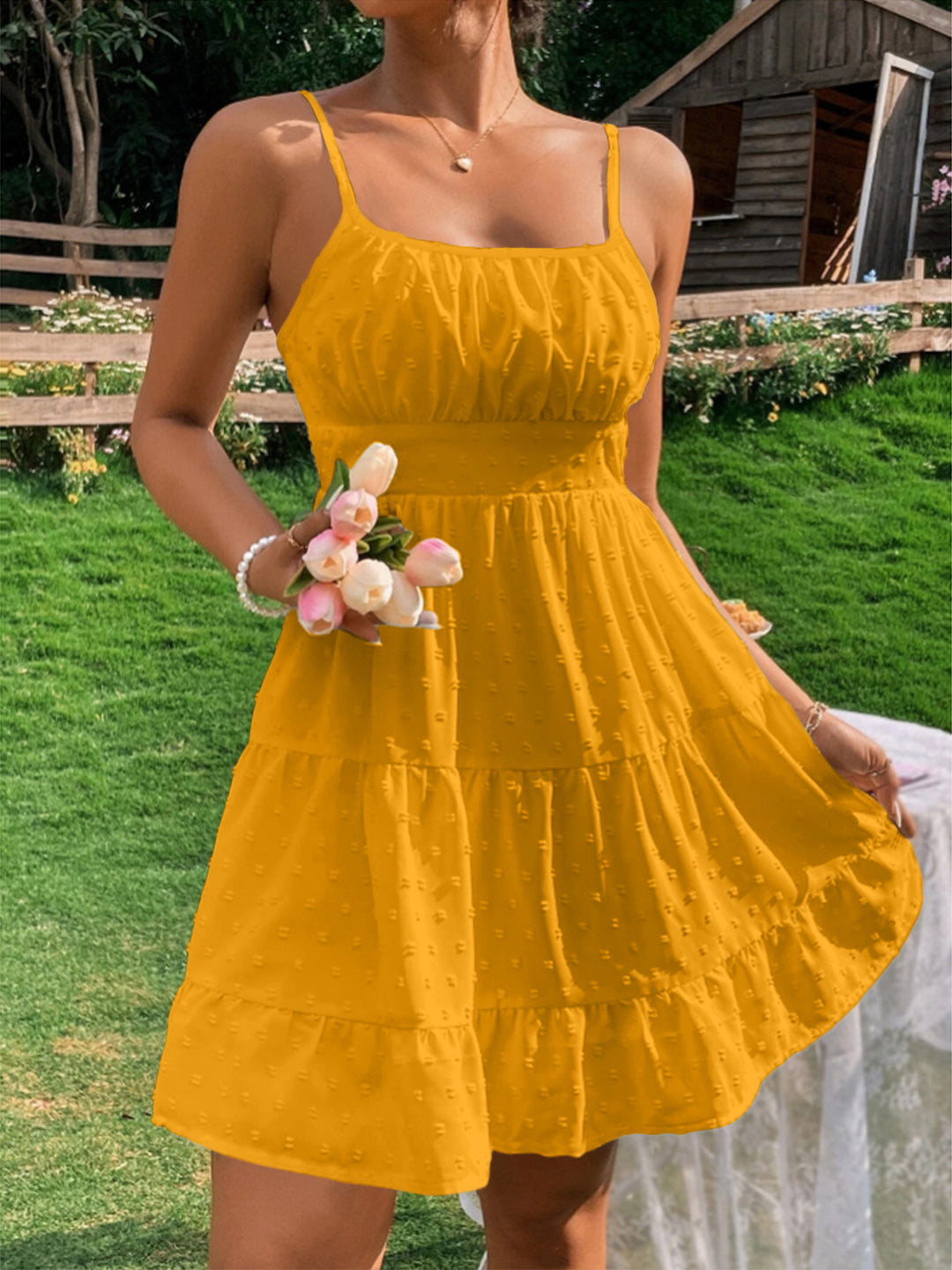 Summer dress for women with ruffles and adjustable spaghetti straps Lune London
