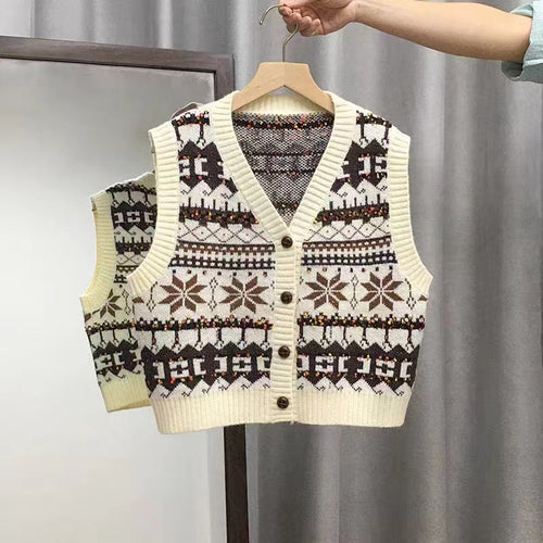 Knitted vest for women with a nice Norwegian pattern and button closure Amarae