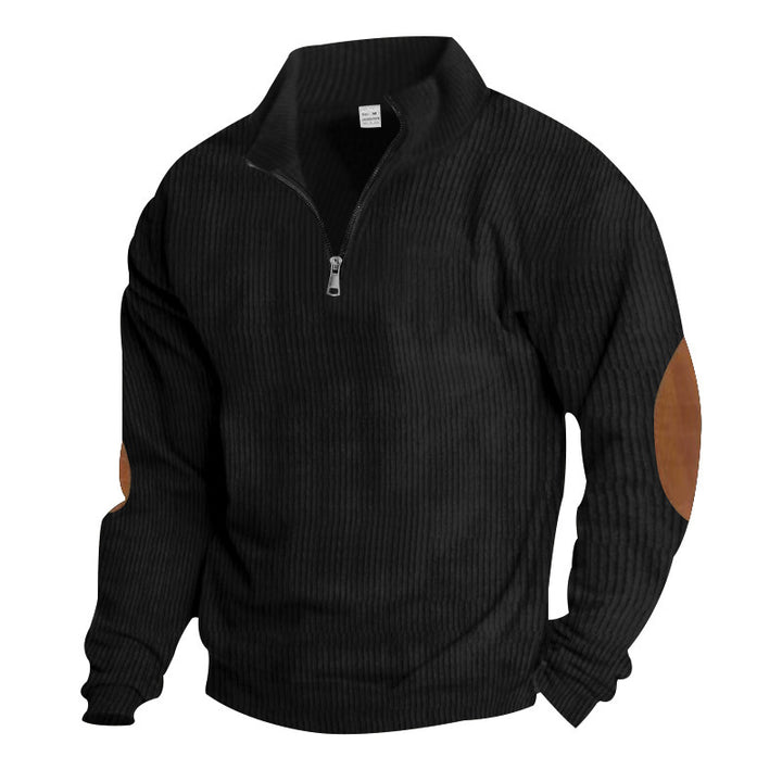 Pull-over zippé pour hommes avec applications en cuir Lune London