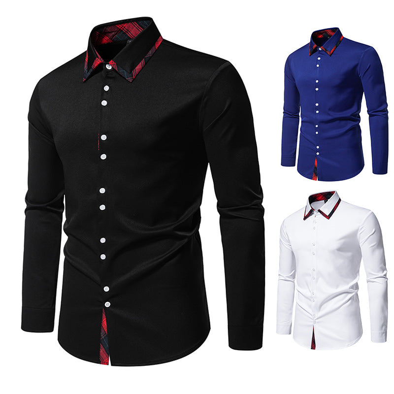 Elegant long-sleeve shirt for men with checkered collar details Lune London
