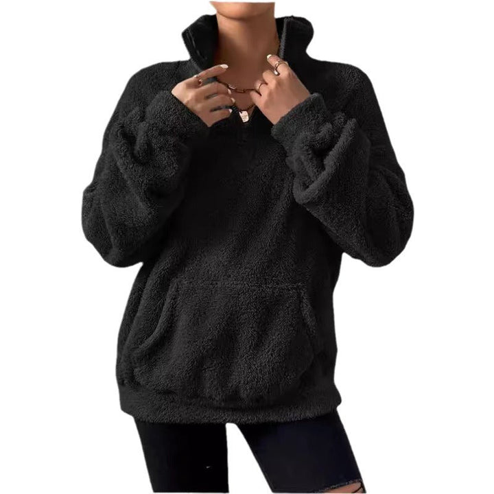 Lune London | Women's Cozy Fleece Sweater with Stand-Up Collar and Side Pockets