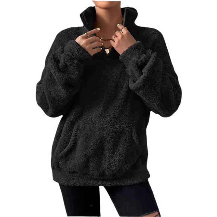 Women Soft High Neck Sweater with Half Zip Lune London