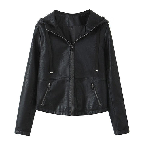 Faux leather jacket for women with practical hood and zippered pockets on the sides Amarae