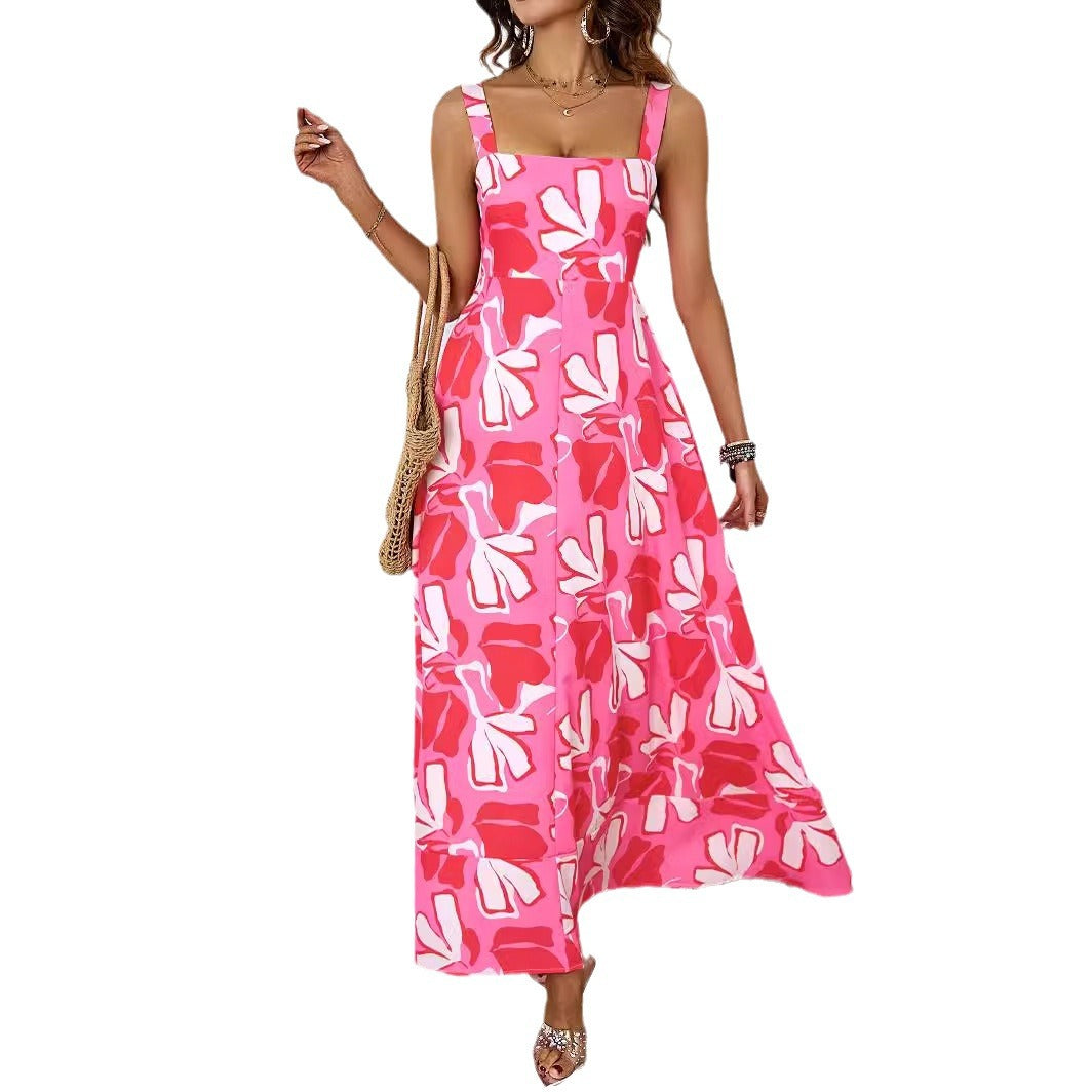 Ladies maxi dress with modern floral design and flattering silhouette Lune London