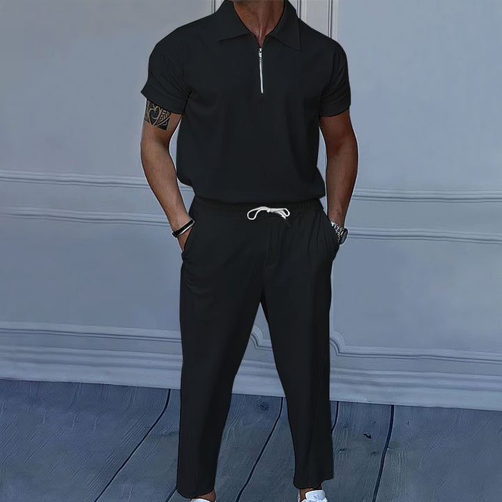 Men's short sleeve sports set with zip and elastic waistband Lune London