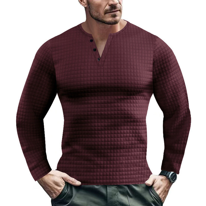 Men's Long Sleeve Shirt with Textured Check Pattern Amarae