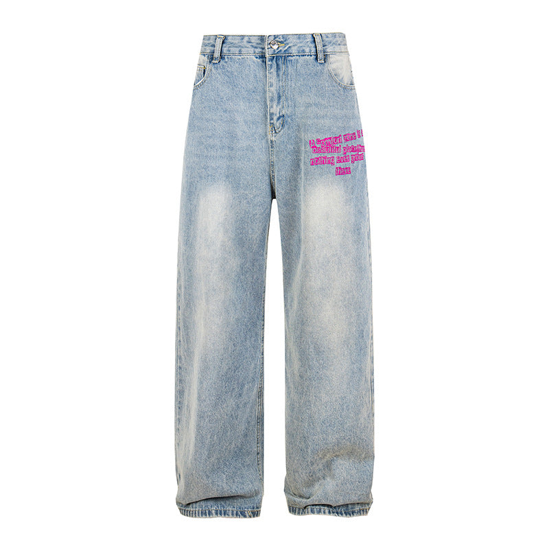Ladies Wide High-Waist Jeans in Vintage Look with Elastic Hem and Statement Embroidery Amarae