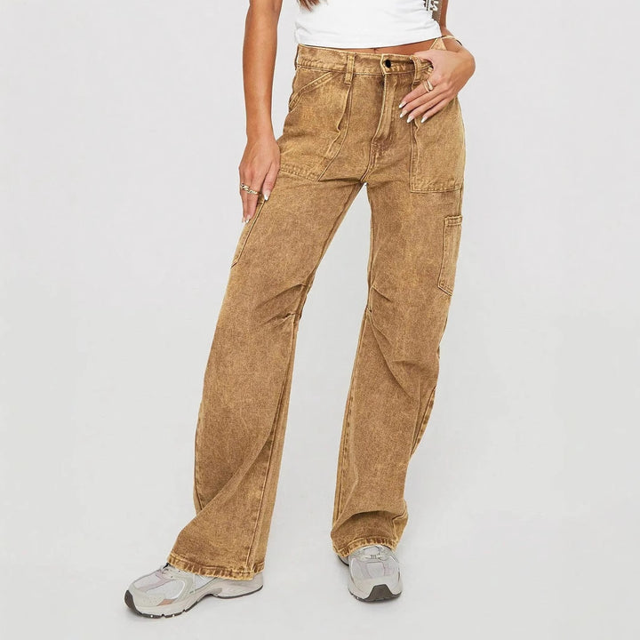 Women's Loose Utility Cargo Jeans with Straight Leg and Patch Pockets Amarae