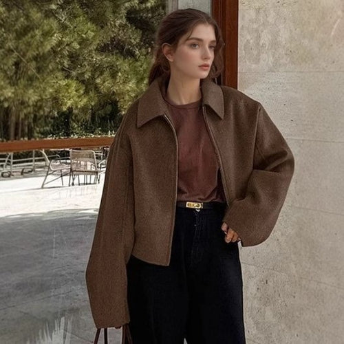 Trendy short jacket for women in a casual oversized style with elegant details Amarae