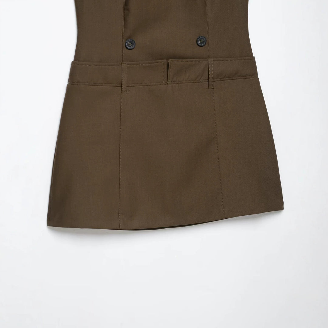 Women’s Sleeveless Pinafore Dress with Double-Breasted Button Placket and Tailored Fit Amarae