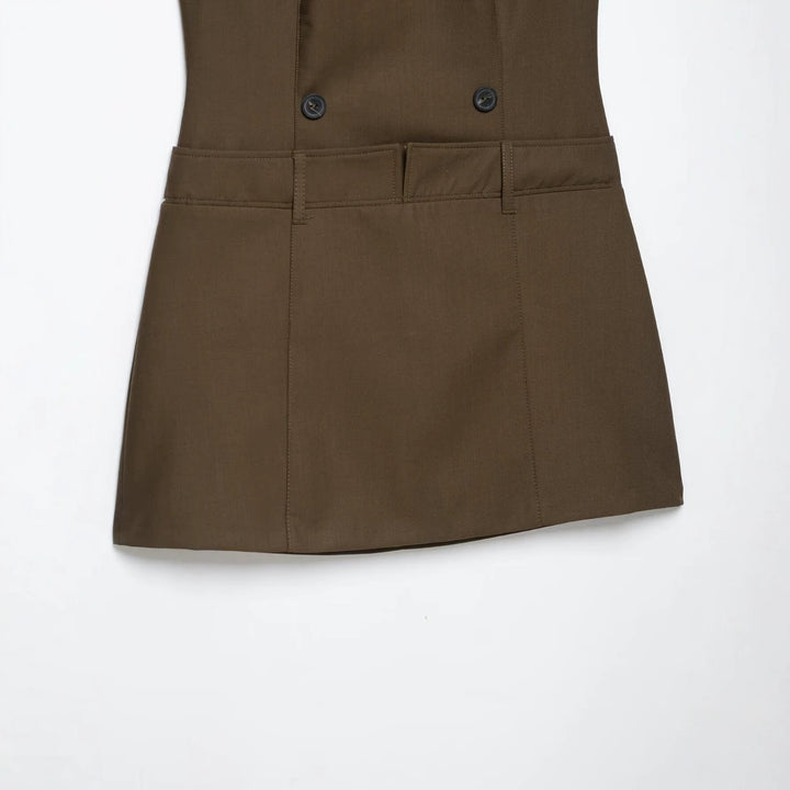 Women’s Sleeveless Pinafore Dress with Double-Breasted Button Placket and Tailored Fit Amarae