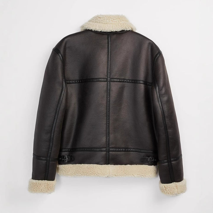 Men's short jacket made of artificial leather with teddy lining and lapel collar Amarae