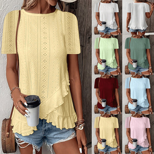 Blouse for women with ruffle details and a floral insert Amarae