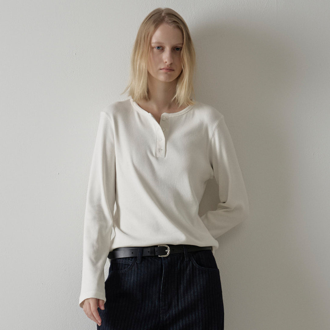 Knitted tank top for women with asymmetric button closure and long sleeve cuffs Lune London
