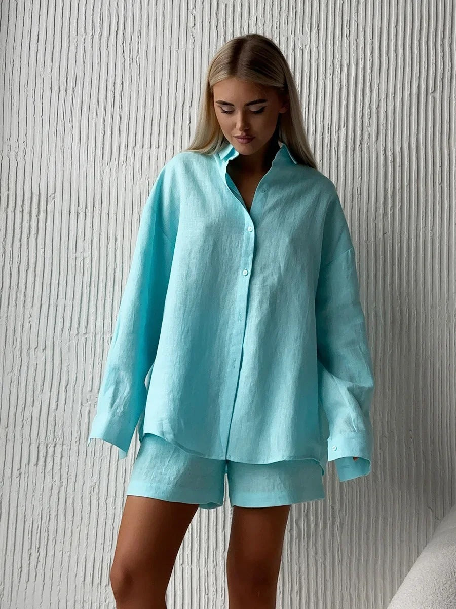 Casual linen blouse and shorts set Lune London for women