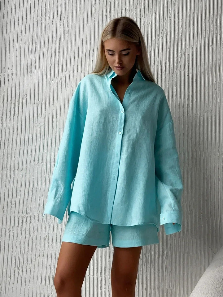 Casual linen blouse and shorts set Lune London for women