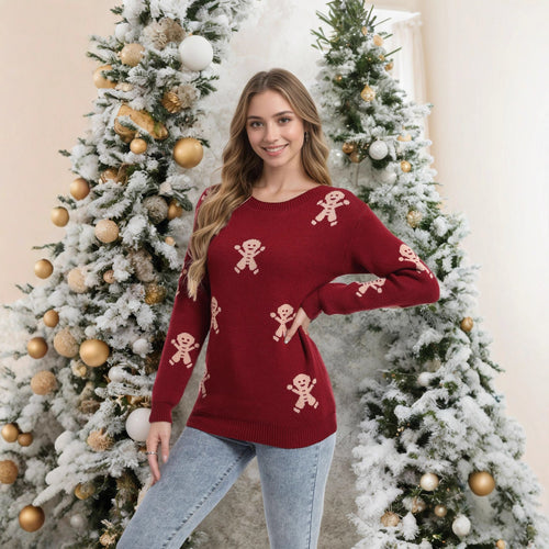 Pull en tricot féminin avec motif de pain d'épice festif et coupe ample Chic & Stil