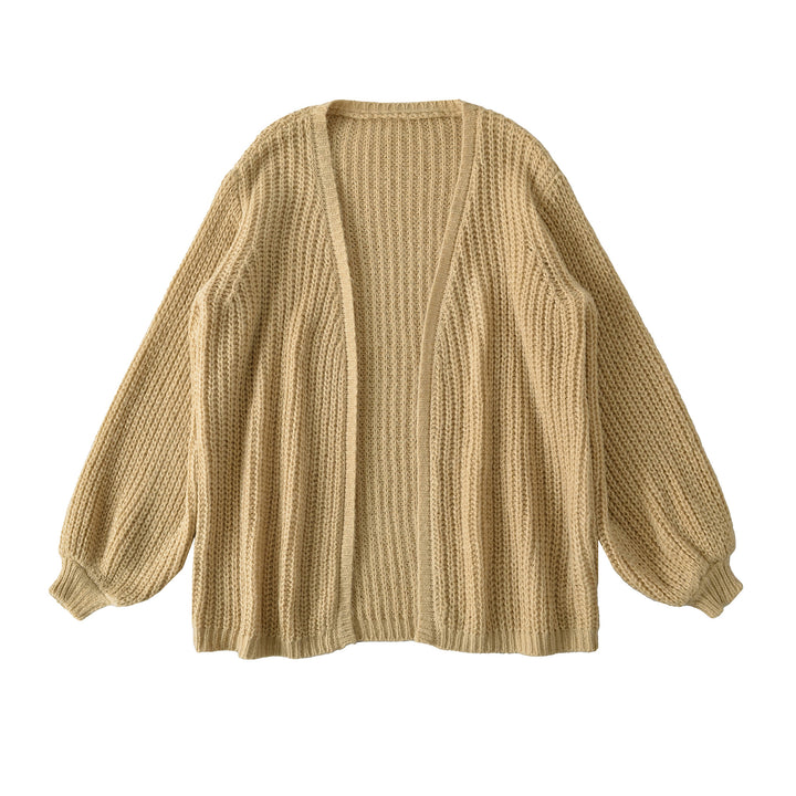 Women Open Chunky Knit Cardigan with Balloon Sleeves Amarae
