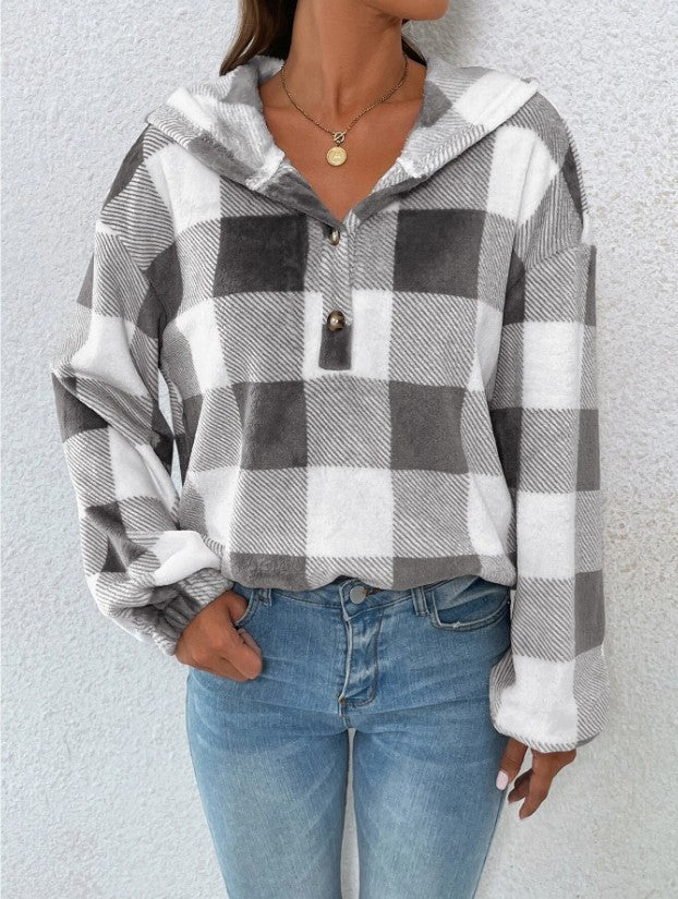 Ladies Oversized Square Hoodie with button placket and wide sleeves Lune London