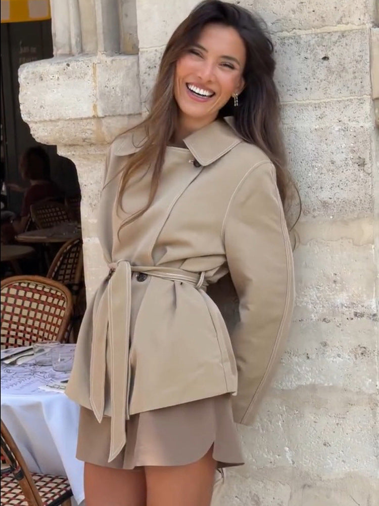 Women Tailored Short Jacket with Belt and Dropped Sleeves Amarae