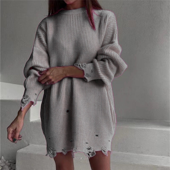 Oversized ribbed sweater for women with frayed hem Lune London