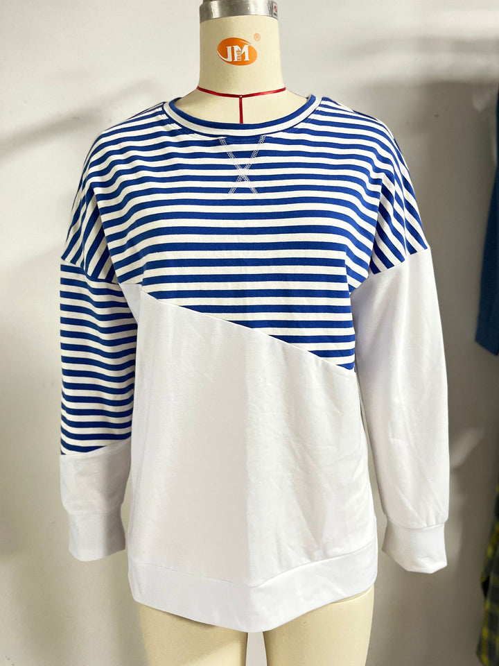 Casual women's sweatshirt with striped design and contrasting hem Amarae