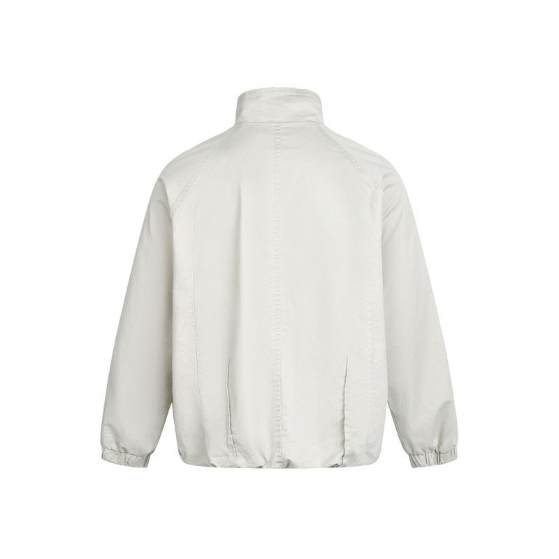 Men's Minimalist Nylon Bomber Jacket with Stand Collar, Raglan Sleeves and Gathered Hem Amarae