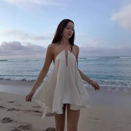 Light chiffon dress for ladies with deep V-neck and adjustable straps Amarae