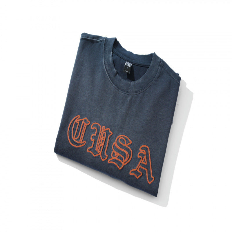 Unisex Oversize-Longsleeve Sweatshirt with Gothic Logo Embroidery and Washed Finish Amarae