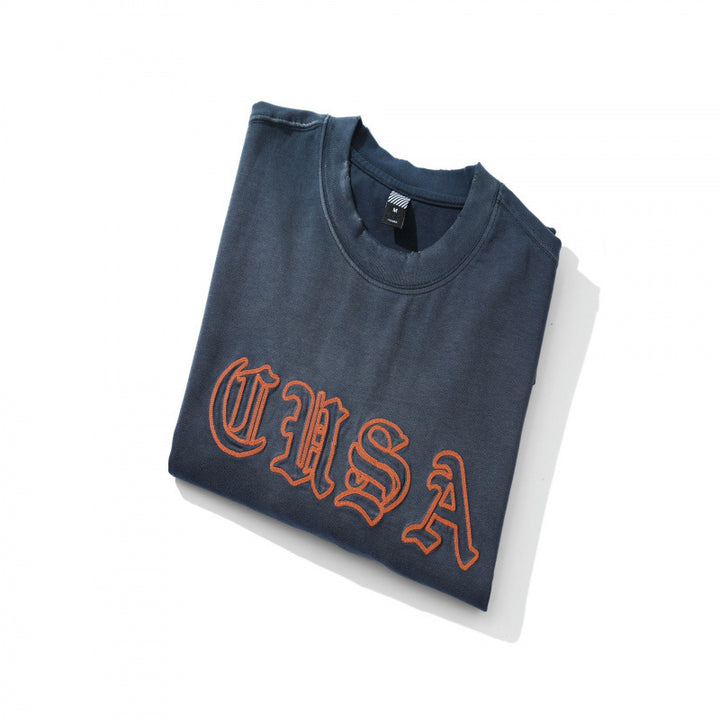 Unisex Oversize-Longsleeve Sweatshirt with Gothic Logo Embroidery and Washed Finish Amarae