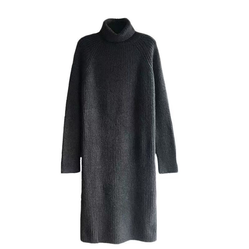 Robe en tricot côtelé pour femmes avec col montant et coupe longue Chic & Stil
