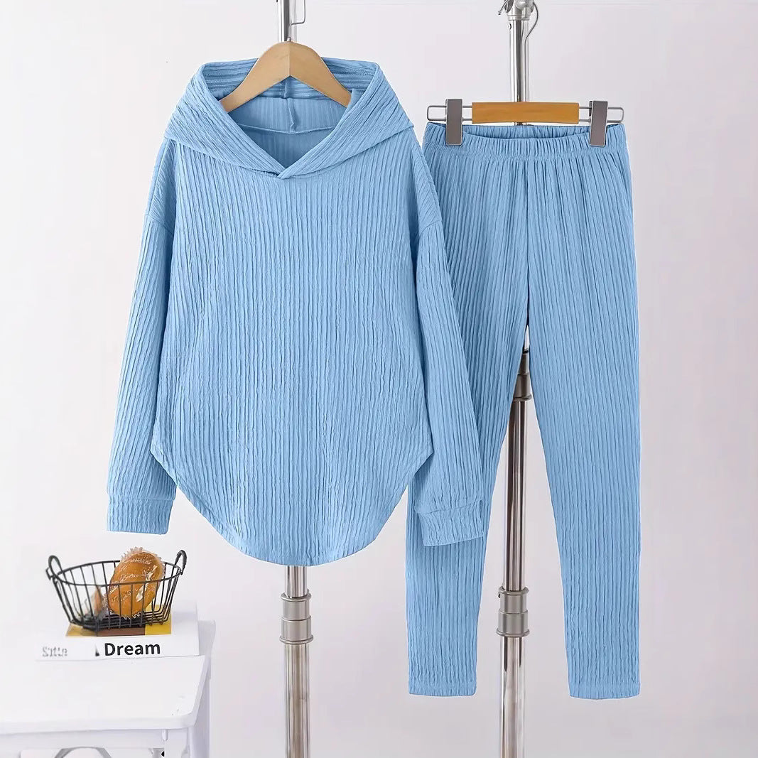 Lune London textured design casual sweatshirt and pants set for women