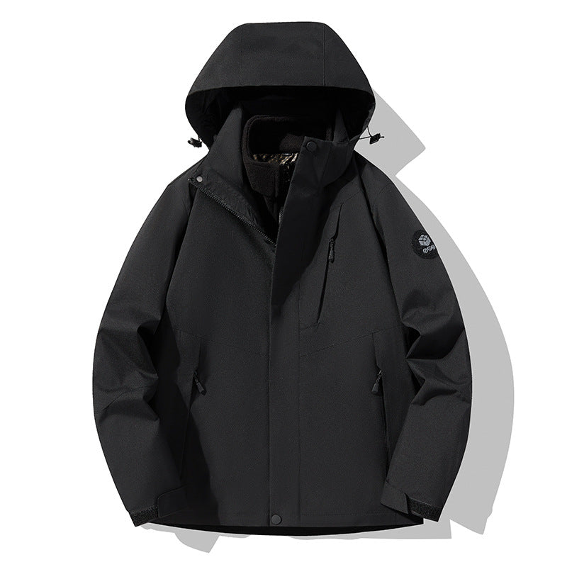 Men's three-layer breathable softshell trekking jacket with integrated fleece collar and adjustable hood Amarae