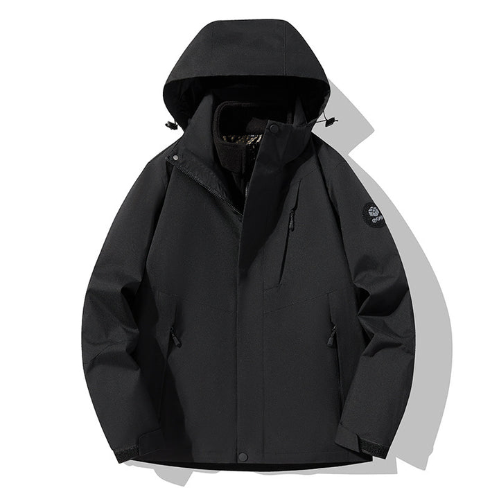 Men's three-layer breathable softshell trekking jacket with integrated fleece collar and adjustable hood Amarae