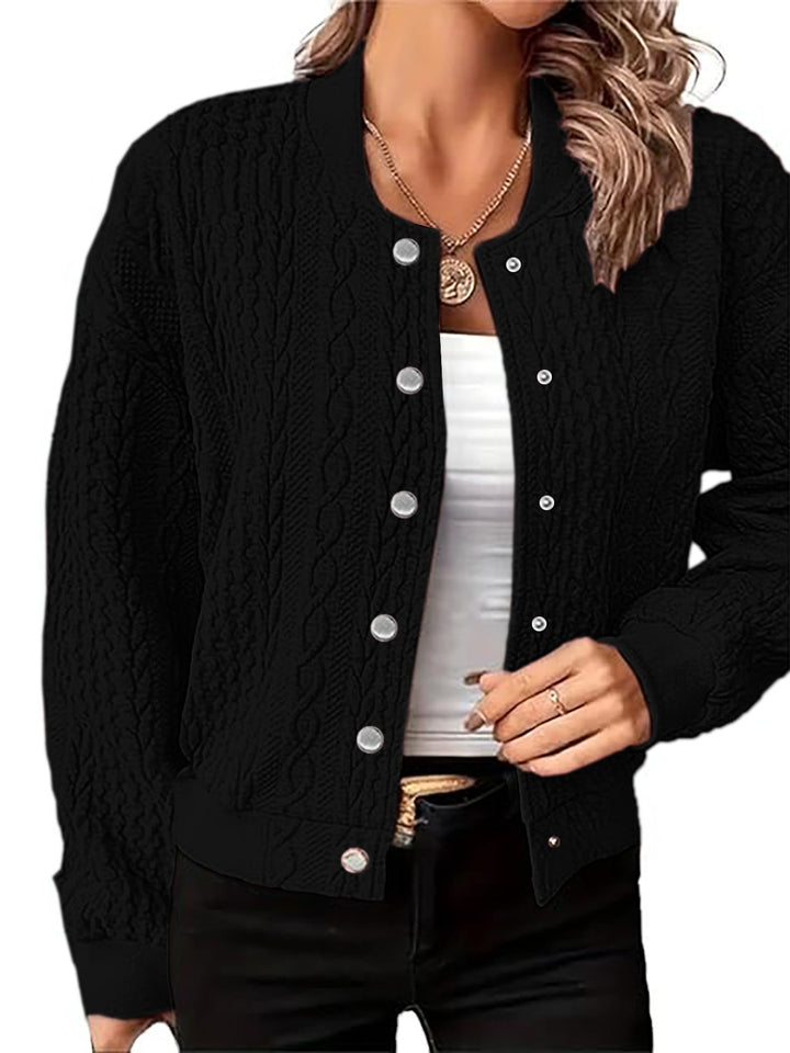 Knitted jacket for women with embossed pattern and snap button closure Lune London
