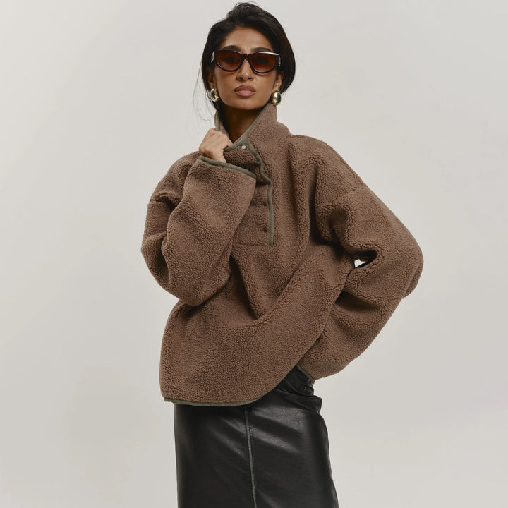Ladies oversized pilou jacket with high collar and snap buttons Lune London