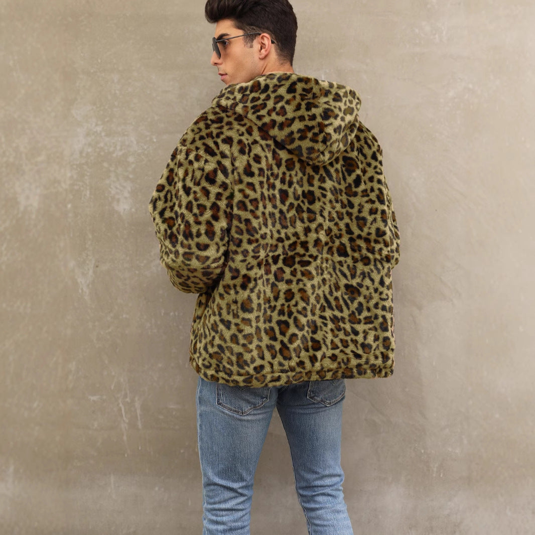 Soft faux fur leopard print jacket for men Lune London
