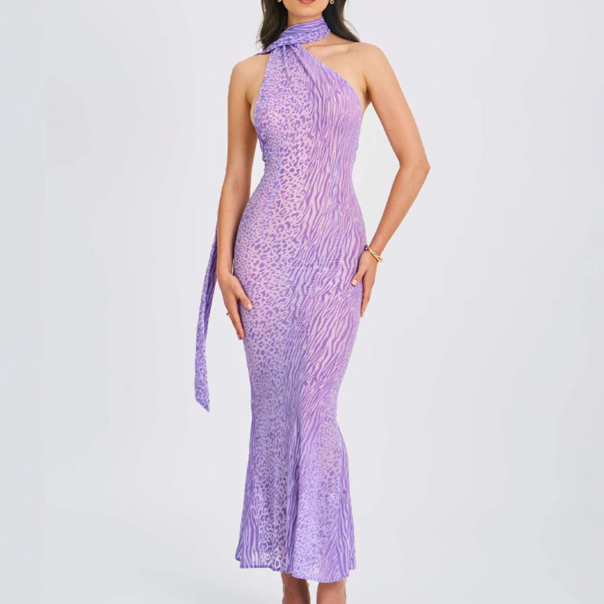 Ladies Elegant Wrap Dress with Asymmetrical Neck and Figure-Hugging Cut Lune London
