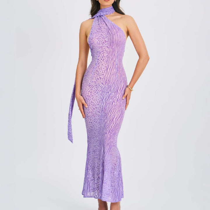 Ladies Elegant Wrap Dress with Asymmetrical Neck and Figure-Hugging Cut Lune London