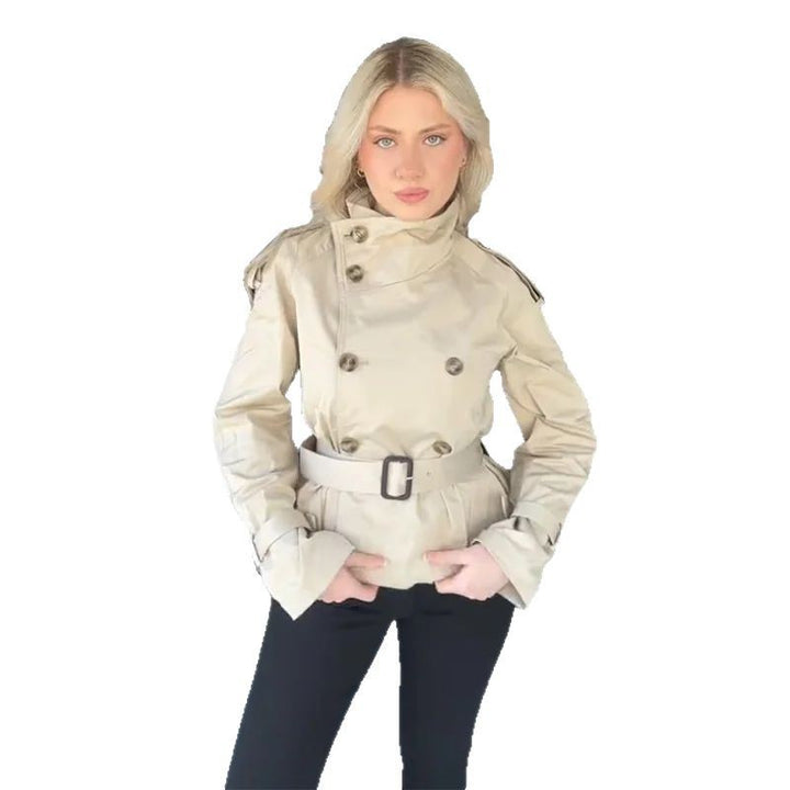 Ladies elegant short trench coat with double-breasted and belt Lune London
