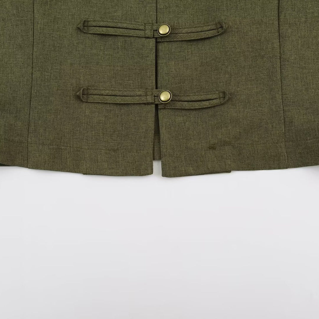 Women’s short jacket in Mandarin style with decorative toggle closures and tailored seam line Amarae