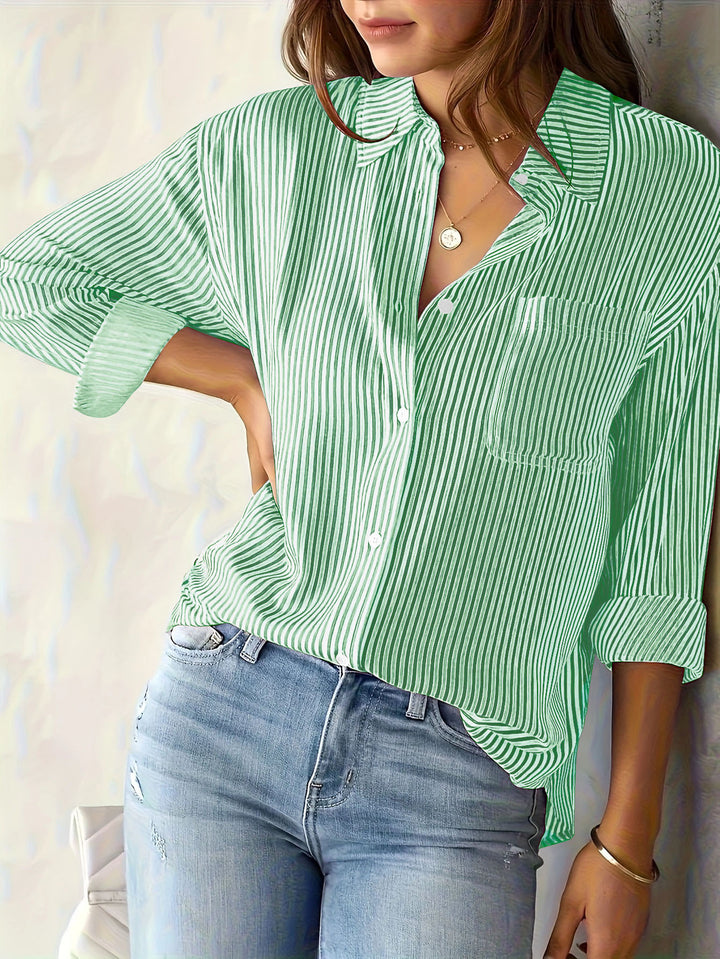 Striped blouse for ladies with a loose fit and practical chest pocket Lune London
