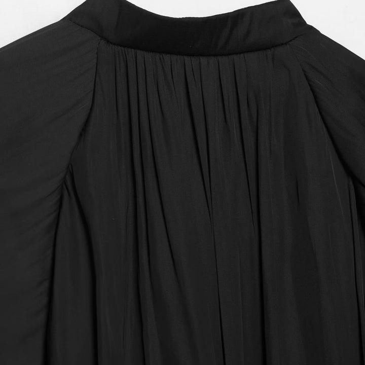 Women Pleated Cropped Cape Jacket with Zipper and Ballooned Hem Amarae