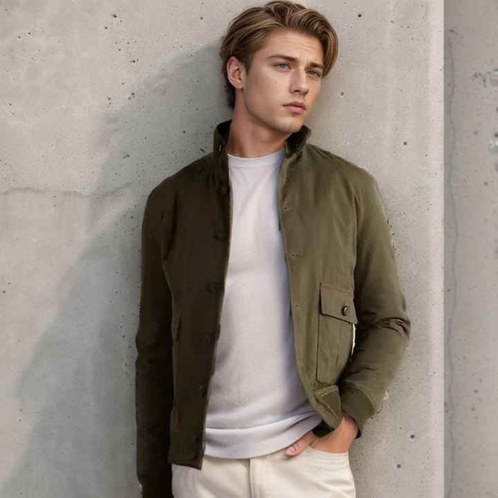 Suede leather jacket for men with structured design Lune London